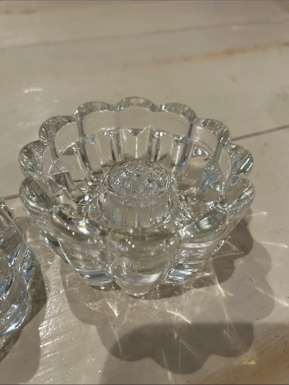 Vintage Crystal Scalloped Candle Holders - Set of 2